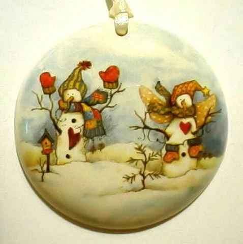 COUNTRY SNOWMEN SCENE ROUND BASKET TIE ON-NEW-SHOP STORE UNIQUE ITEMS Cover