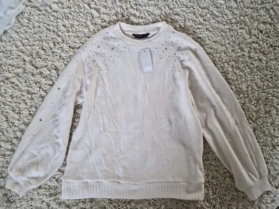 Ladies jumper size 8 long sleeve Pearl detail Off white cream Pullover Womens - Image 1 of 3