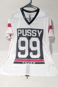 New !!Graphic "Pussy 99 Fever" Club Style DJ Women T-Shirt Midi-Tunic Size Small - Picture 1 of 2
