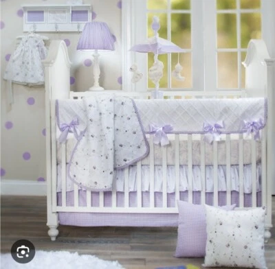 RARE! Baby Crib Purple Bedding, Glenna Jean Lavender 'Sweet Pea' 4 Piece Nursery - Image 1 of 4