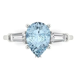 2.5Ct Pear Cut Natural Sky Blue Topaz 3 Stone Engagement Ring, 14K White Gold - Picture 1 of 11