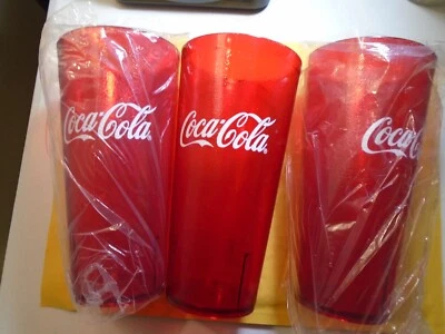 COCA-COLA RED PLASTIC TUMBLERS 24OZ.   (  3- 24OZ PLASTIC CUP   ) FREE SHIP - Image 1 of 4