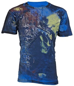 Selten 62 $ AFFLICTION blaues kurzärmliges schmal geschnittenes Y2K T-Shirt neu mit Etikett - Bild 1 von 8