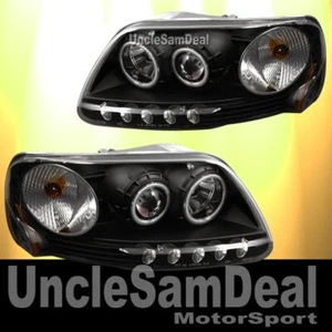 FOR FORD F150 X-BRIGHT LED HALO RIMS ANGEL EYE PROJECTOR HEADLIGHTS BLACK PAIR - Picture 1 of 2