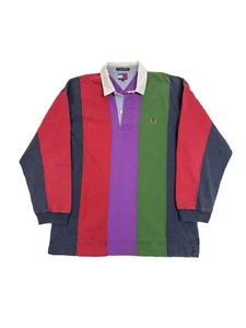 VTG Tommy Hilfiger Men’s L Colorblock Rugby Polo Shirt Long Sleeve Faded - Picture 1 of 5