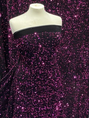 1 Yard schwarz rosa Borte Pailletten Stretch Samt Kleid Stoff 58" - Bild 1 von 4