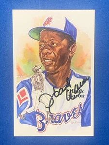 HANK AARON HOF SIGNIERT PEREZ STEELE POSTKARTE BRAVES NL HOME RUN LEADER PSA - Bild 1 von 4