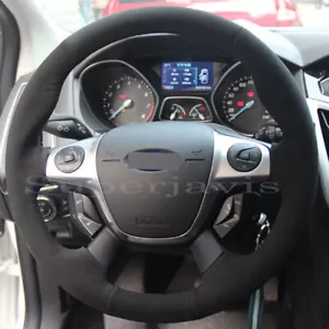 Black Suede Leather Steering Wheel Stitch on Wrap Cover For Ford Focus 3 2012-14 - Picture 1 of 11