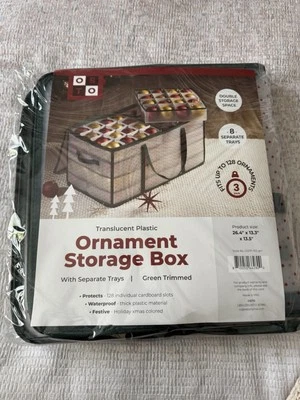 26” Green Vinyl Plastic Ornaments Storage Box (128 Ornaments) Osto  - Image 1 of 4
