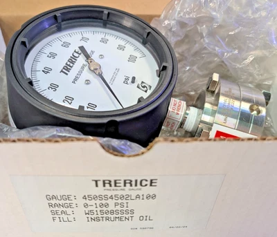 Manómetro Trerice 450SS4502LA100 0-100 PSI 4,5'' TRL 1/2'' LM, aceite Instr Foto 1 de 4