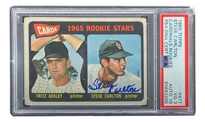 Steve Carlton Signed Cardinals 1965 Topps #477 Rookie Card PSA/DNA VG 3 Auto 10 - Image 1 of 2