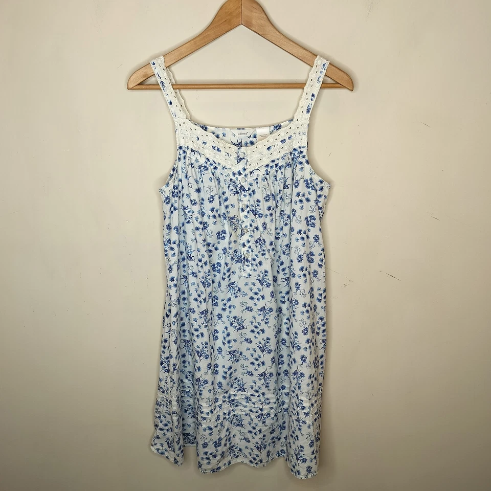 Adonna Floral Cotton Nightgown Womens Small Eyelet Lace Trim Sleeveless - Image 1 of 4