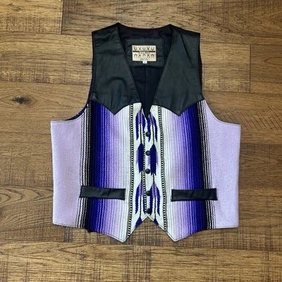 Vtg Santa Fe By Aaron Michael Southwestern Vest Leather 80's Med Damage See Pics - Image 1 of 4