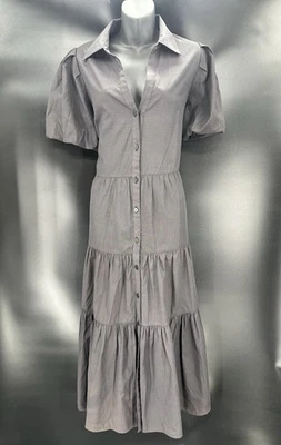 Brochu Walker Havana Mini Shirt Dress Women's Large Long Dress Puff Sleeve - Image 1 of 4