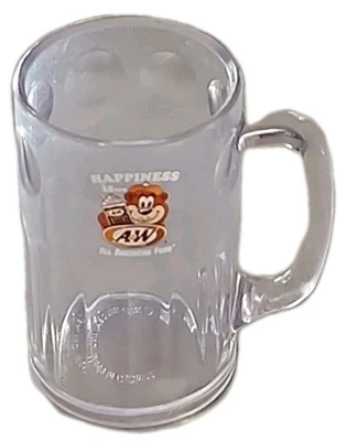 Taza de cerveza miniatura de raíz de plástico A&W Happiness Is All American Food Foto 1 de 4