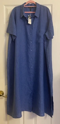 NWT $278 Eileen Fisher Ultramarine Organic Linen Classic Collar Shirt Dress 1X - Image 1 of 4