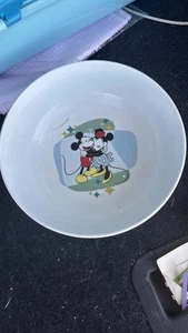 Disney Gibson Mickey Mouse Minnie Cereal Bowl Ceramic Retro Diamonds Wow - Picture 1 of 4