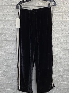 New Donni The Velvet 2 Side Stripe Crop Pant Black Size Medium - Picture 1 of 8