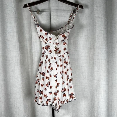 NEW! Urban Outfitters Romper Cream Floral Betti Linen Smocked Ruffle Boho Small - Image 1 of 4