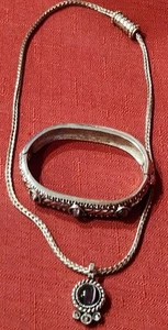 Lot 2: PURPLE AMETHYST BRAIDED Bangle & Necklace Silver Plated Or Pewter - Picture 1 of 6
