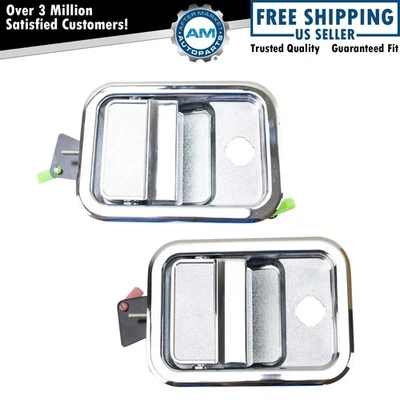 Par de manijas de puerta exteriores delanteras de metal cromadas y negras de 2 piezas para Freightliner Foto 1 de 3