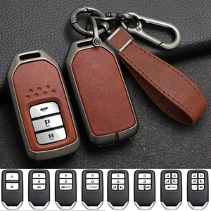 Alloy Leather Remote Key Fob Case Cover For 2016-2021 Honda Civic CR-V Pilot - Picture 1 of 27