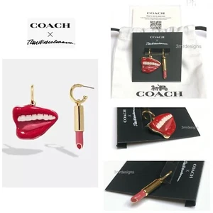 NWT Coach X Tom Wesselmann 12-K Gold Plated Lips & Lipstick Huggie Earrings - Picture 1 of 10
