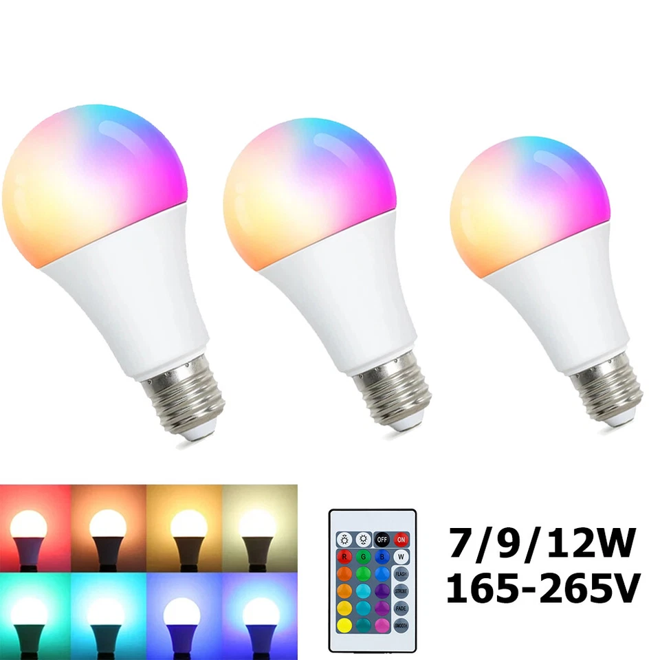 E27 A60 A65 A70 RGB Globe Light Stepless Dimming With Remote Control 165V-265V - Image 1 of 1