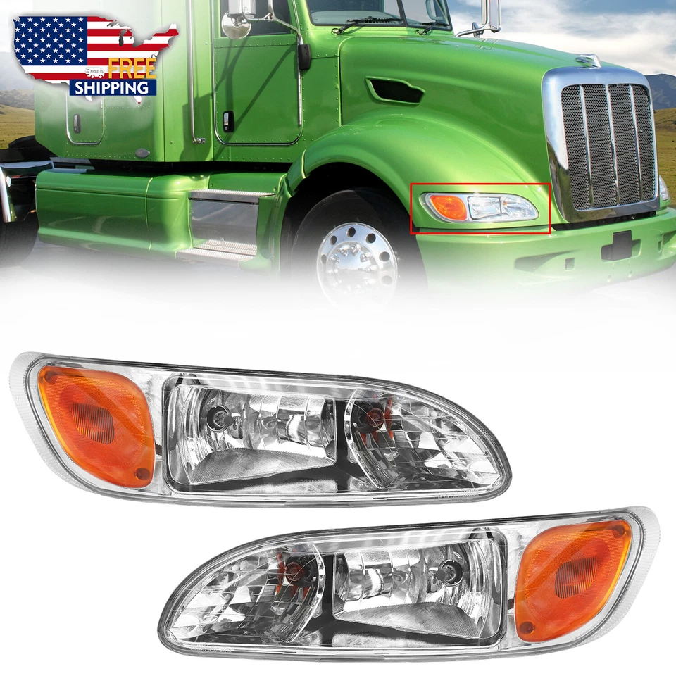 For 2008-2013 Peterbilt 325/384/386 Truck Chrome Headlights Headlamps Left+Right - Image 1 of 4