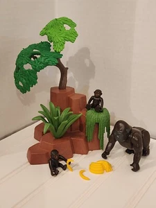 Playmobil 6639 Gorilla & 2 Babies Rock Mountain Tree Plants Safari Zoo Jungle - Picture 1 of 7