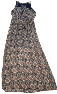 signature studio women’s long maxi dress navy blue paisley print sleeveless Boho - Picture 1 of 10