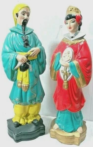 Oriental Figueine Man & Female Statue Cast Plaster Chalk Vintage Holland Mold - Picture 1 of 9
