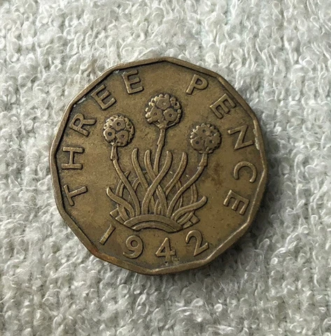1942 Great Britain 🇬🇧 Three Pence, George VI, Nickel-Brass, S75 Cover