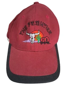 Cap Western Embroidered Frontier Maroon Red Hat Covered Wagon Sunset Cowboys  - Picture 1 of 4