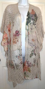 NWT Beige Lace & Semi-Sheer Print FRAZZLE Short Sleeve Duster - XL-3XL - Picture 1 of 2