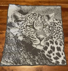 Handmade Crocheted  Mosiac Overlay Afghan- Large 62x67 Leopard Blanket - Bild 1 von 5