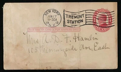US 1911 #UX24 - 1c Red McKinley Tremont Station NY Postal Card Used - Image 1 of 2