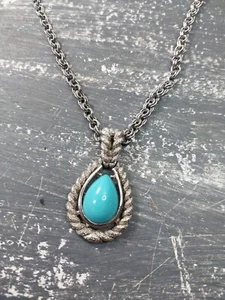 Vintage Avon Layered Necklace Blue Cabochon Pendant Silver Tone Rope Chain #87 - Picture 1 of 5