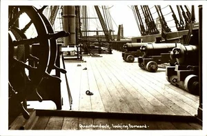 Quarterdeck looking forward RPPC postcard antique Royal Navy cannons guns - Picture 1 of 2