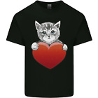 A Cute Cat With A Heart Love Valentines Day Mens Cotton T-Shirt Tee Top