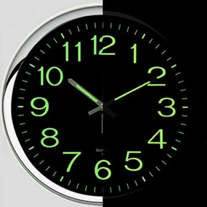 Large 12 inch Modern Battery Wall Clock Luminous Glow Night Light Quartz Silent - Picture 1 of 10