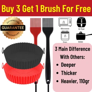 Air Fryer Silicone Pot Baking Basket Oven Non Stick Reusable Liners With Brush - Picture 1 of 31