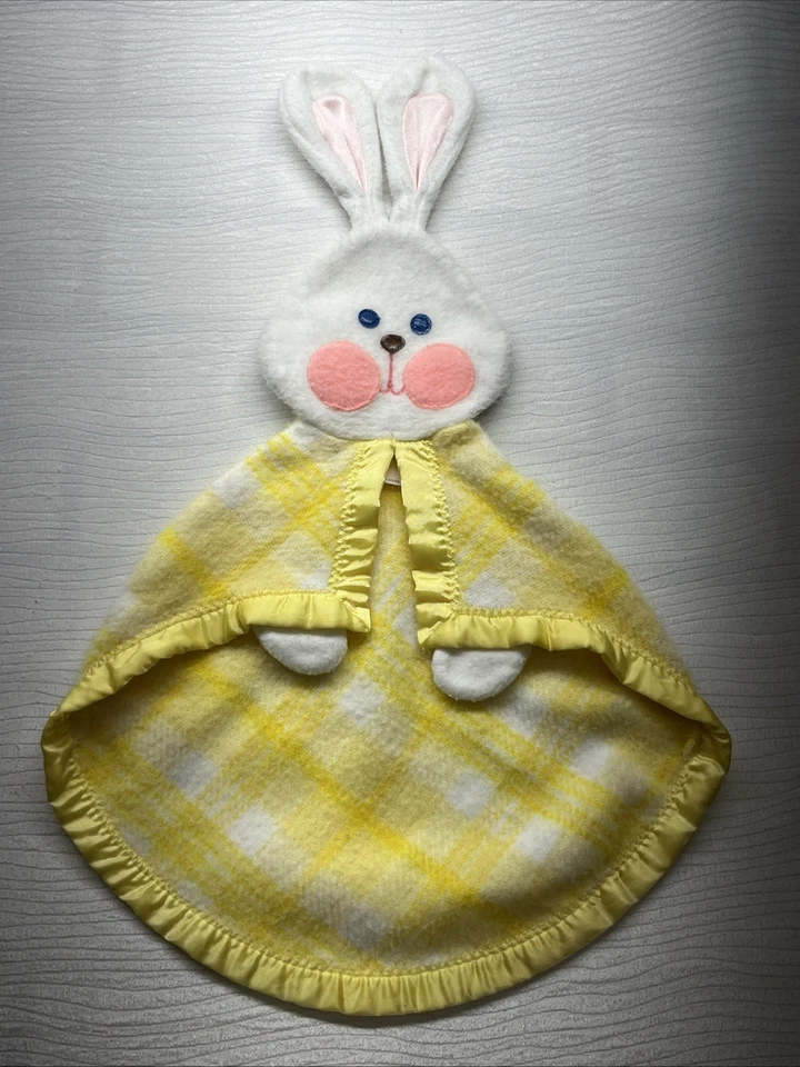 Винтажное детское одеяло Fisher Price Security в клетку с желтыми светлыми пятнами 1979 г. - Изображение 1 из 4