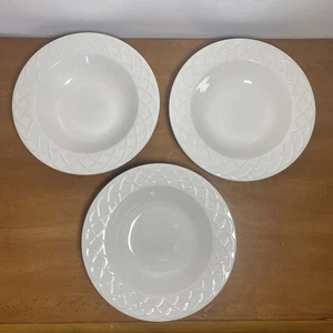 Oneida Picnic Soup Pasta Bowls Salad 9 1/4” Solid White Basket Weave Set of 3 - Picture 1 of 7