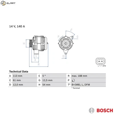 ALTERNATOR 0 986 080 380 FOR VAUXHALL ZAFIRA/Mk/II VECTRA SIGNUM SAAB 9-3 1.9L - Image 1 of 4