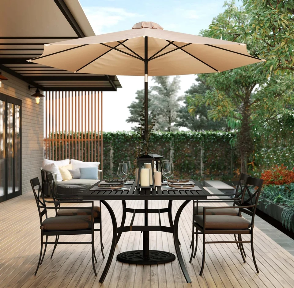 9 FT Outdoor Patio Round Umbrella Aluminum Pole Crank and Tilt Function Tan - Image 1 of 4