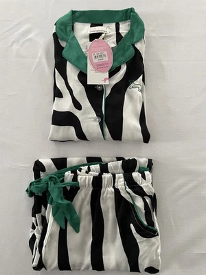 NEW PETER ALEXANDER BLACK WHITE ZEBRA STRIPE PJ TOP PANTS SET SMALL S VISCOSE - image 1 of 3