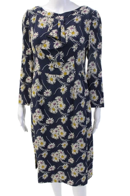 Prada Women Sheath Floral Maxi Dress Dark Blue Long Sleeve Size S - Image 1 of 4