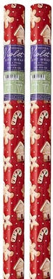 EUROWRAP 6m (2x3m) Christmas Gift Wrapping Paper Rolls - Red with Gingerbread Men Houses