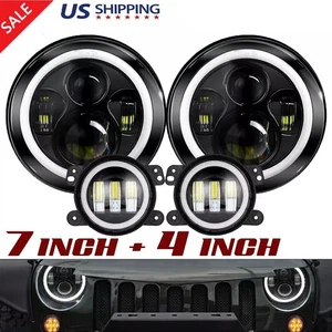 Combo de faros antiniebla LED halo de 7 pulgadas para Jeep Wrangler JK JKU 2007-2018 - Imagen 1 de 18